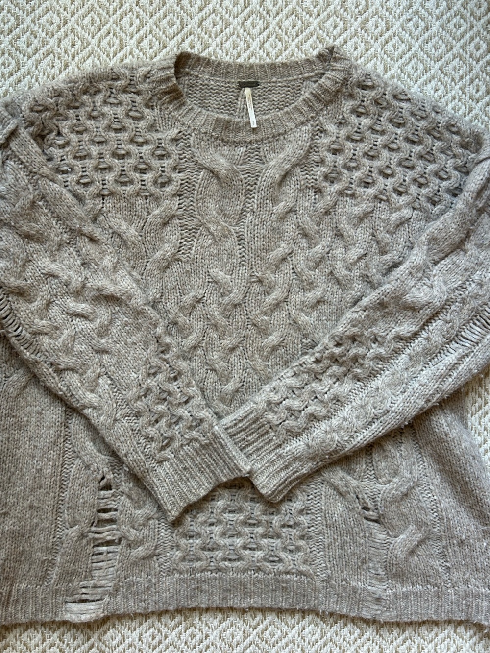 Free People Oversized Cable Knit Sweater - Light Taupe (S)